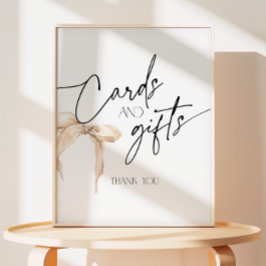 ニュートラルベージュの弓カードとギフト 台座サイン