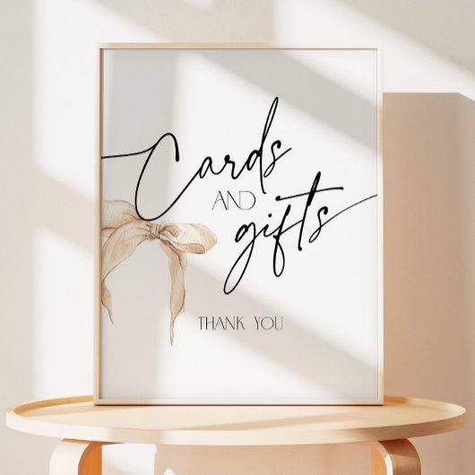 ニュートラルベージュの弓カードとギフト 台座サイン
