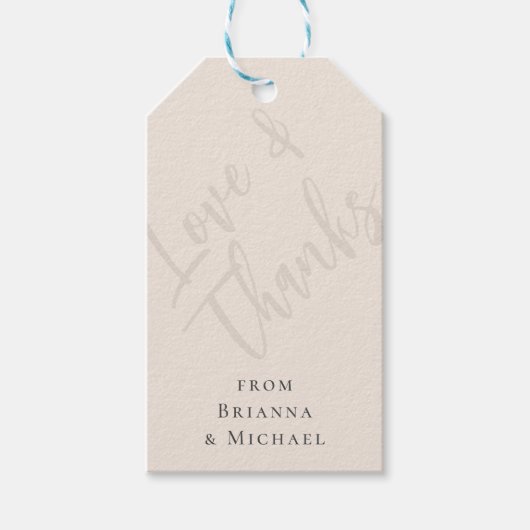 ニュートラルベージュの愛と感謝の名前付き ギフトタグ (正面)