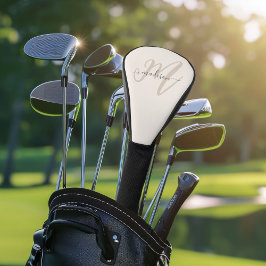 ニュートラルベージュはっきりしたスクリプトモノグラムと名前 ゴルフヘッドカバー