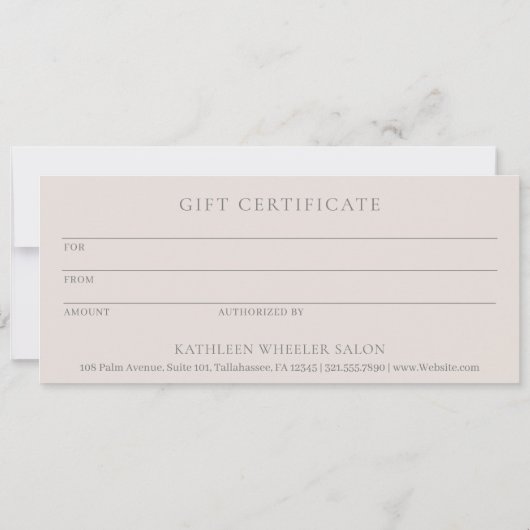 ニュートラルベージュエレガントタンモダンギフト証明書 (裏面)