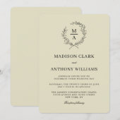 ニュートラルベージュシンプルエレガントモノグラムウェディング 招待状 (正面/裏面)