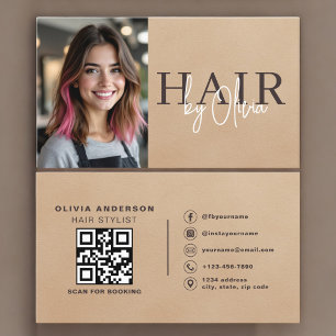 ニュートラルベージュスエードヘアスタイリストフォトQRコード 名刺