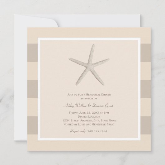 ニュートラルベージュスターフィッシュビーチ結婚式リハーサル 招待状 (正面)