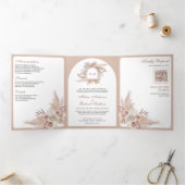 ニュートラルベージュフローラボホパンパQRコード結婚ズ 三つ折り招待状 (内部)
