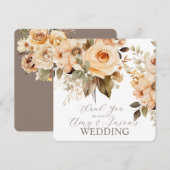 ニュートラルベージュフローラルボタニカルウェディングブラウン サンキューカード (正面/裏面)