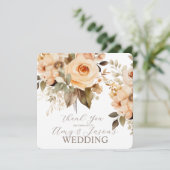 ニュートラルベージュフローラルボタニカルウェディングブラウン サンキューカード (スタンド正面)