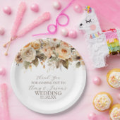 ニュートラルベージュフローラルボタニカルウェディングブラウン ペーパープレート (パーティー)