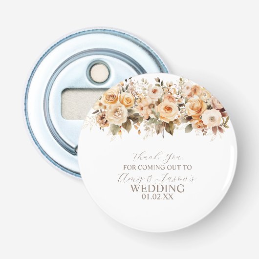 ニュートラルベージュフローラルボタニカルウェディングブラウン 栓抜き (正面)