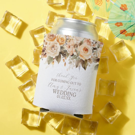 ニュートラルベージュフローラルボタニカルウェディングブラウン 缶クーラー (インサイチュ 夏)