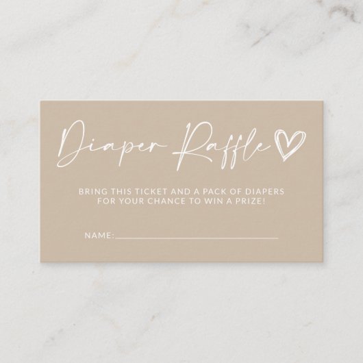 ニュートラルベージュベビーシャワーおむつラッフルカード エンクロージャーカード (正面)