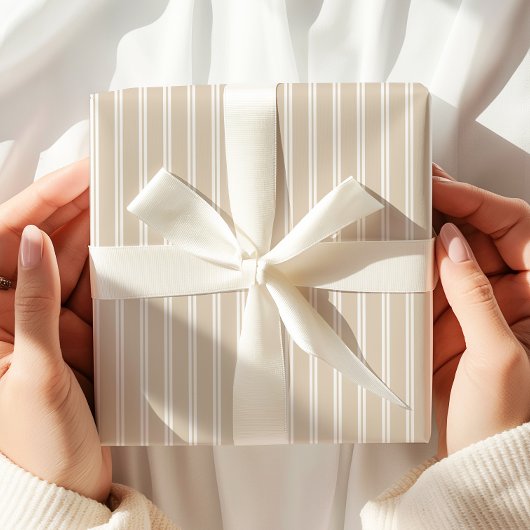 ニュートラルベージュホワイトストライプ ラッピングペーパー