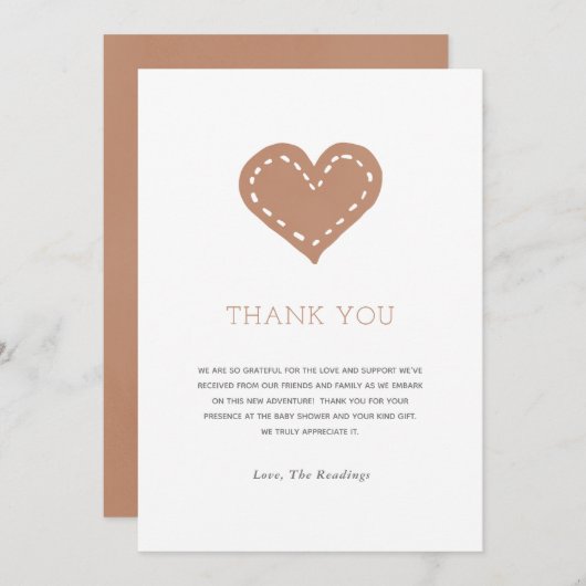 ニュートラルベージュミニマリスト赤ちゃんシャワー サンキューカード (正面/裏面)