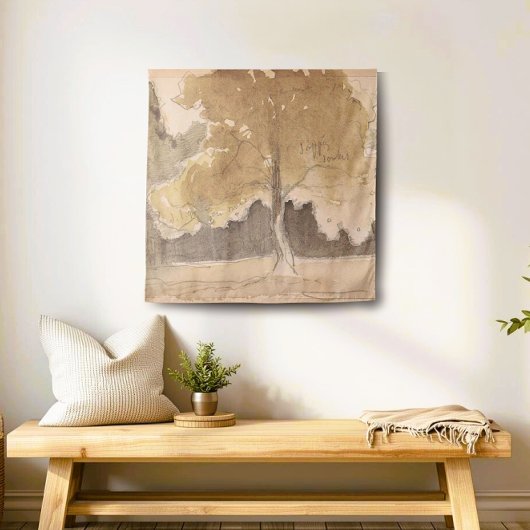 ニュートラルベージュヴィンテージツリースケッチ タペストリー