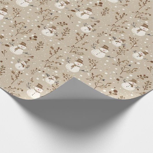 ニュートラルベージュ雪だるまパターンW/Snow and Tigs ラッピングペーパー (角)