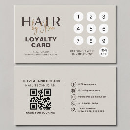 ニュートラルベージュQRコードヘアサロンロイヤルティカード ロイヤリティカード