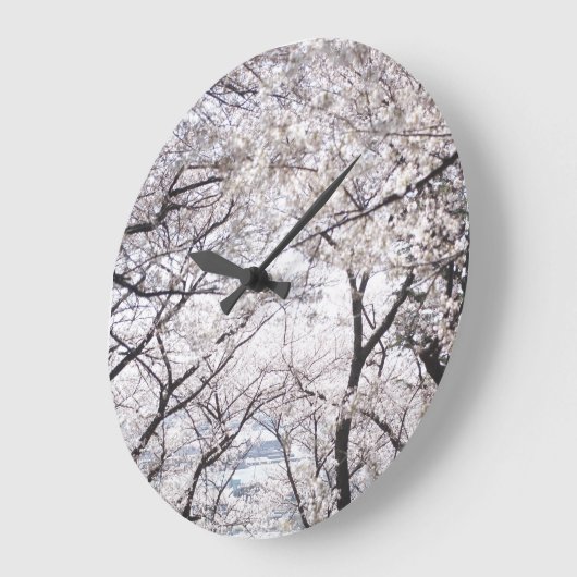 ニュートラルホワイトさくらんぼブロッサム花模様ズバイアヴァ ラージ壁時計 (傾斜)