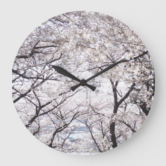 ニュートラルホワイトさくらんぼブロッサム花模様ズバイアヴァ ラージ壁時計 (正面)
