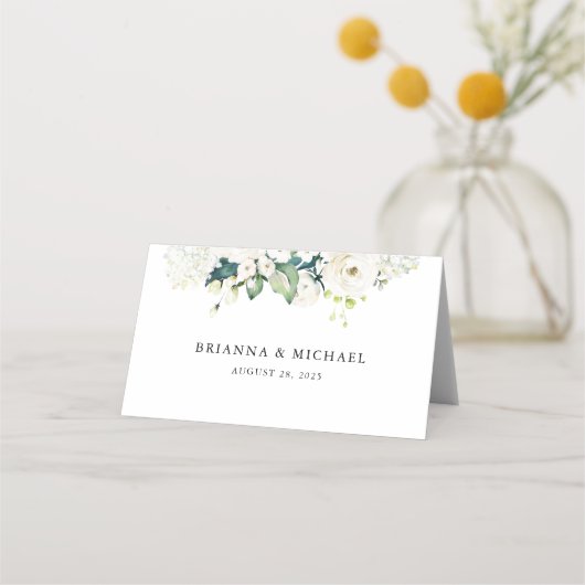 ニュートラルホワイトウォーター色のフローラ結婚ズ プレイスカード (裏面)