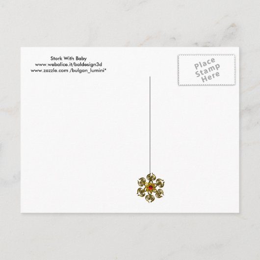 ニュートラルホワイトコウノトリ赤ちゃんシャワージェムストーンモノグラム インビテーションポストカード (裏面)