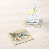 ニュートラルホワイトコウノトリ赤ちゃんシャワージェムストーンモノグラム スクエアペーパーコースター (インサイチュ)