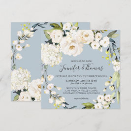 ニュートラルホワイトフローラダスティブルースクエア結婚ズ 招待状