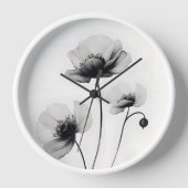 ニュートラルホワイトポピー花模様ズバイアヴァ 壁時計 (正面)