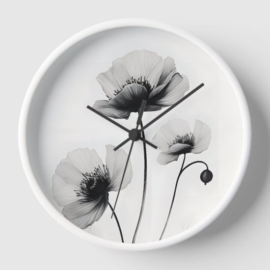 ニュートラルホワイトポピー花模様ズバイアヴァ 壁時計 (正面)