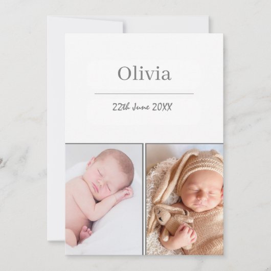 ニュートラルホワイト2フォトベビー 案内状 (正面)