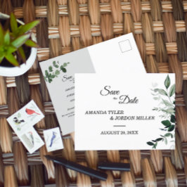 ニュートラルボタニカルウェディング日付葉書を保存 案内ポストカード