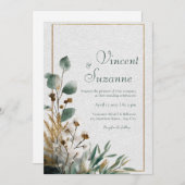 ニュートラルボタニカルコットン&リーフ結婚ズ 招待状 (正面/裏面)