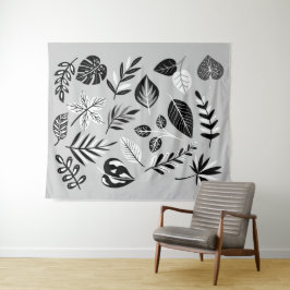 ニュートラルボタニカルブラックとホワイト離れの – グレー タペストリー