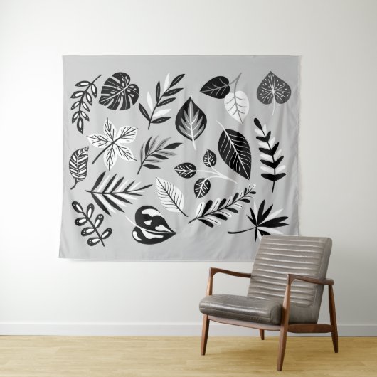 ニュートラルボタニカルブラックとホワイト離れの – グレー タペストリー (インサイチュ(横))