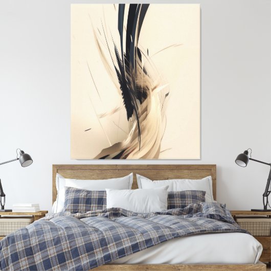 ニュートラルボタニカル抽象芸術ミニマリスト自然 キャンバスプリント (インサイチュ (寝室))