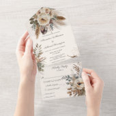 ニュートラルボヘミアンの花と羽 オールインワン招待状 (貼ってはがせる)