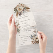 ニュートラルボヘミアンの花と羽 オールインワン招待状 (貼ってはがせる)