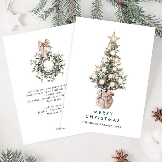 ニュートラルボヘミアンクリスマスパインツリーグリーティング シーズンカード