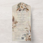 ニュートラルボヘミアンスタイル花QRコード オールインワン招待状 (内側)