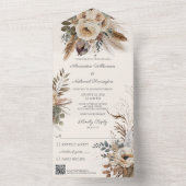 ニュートラルボヘミアンフラワーズ&フェザーQRコード オールインワン招待状 (内側)