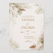 ニュートラルボヘミアンフローラエレガントウェディング招待状 招待状 (正面/裏面)
