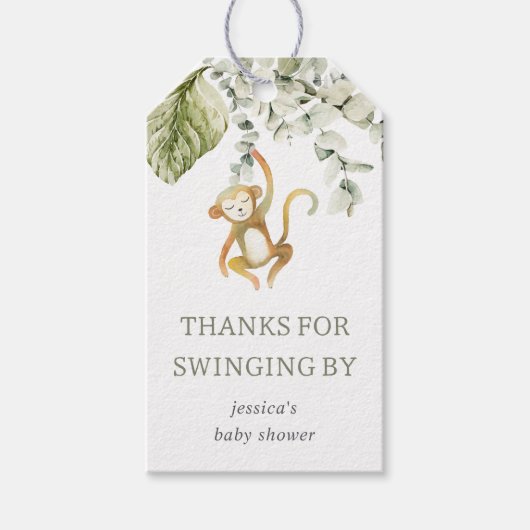 ニュートラルボホサファリモンキーベビーシャワーメッセージカード ギフトタグ (正面)