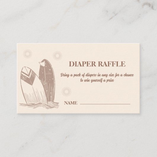 ニュートラルボホサーフボードおむつラッフルベビーシャワー エンクロージャーカード (正面)
