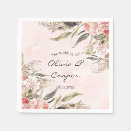 ニュートラルボホピンクピーニーパンパスグラス結婚ズ スタンダードカクテルナプキン