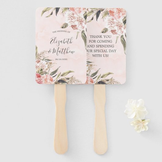 ニュートラルボホピンクピーニーパンパ結婚スの感謝 ハンドファン (正面&裏面)