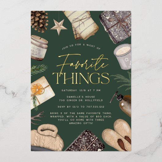 ニュートラルボホホリデーお気に入りのティーズパーティー 箔招待状 (正面)