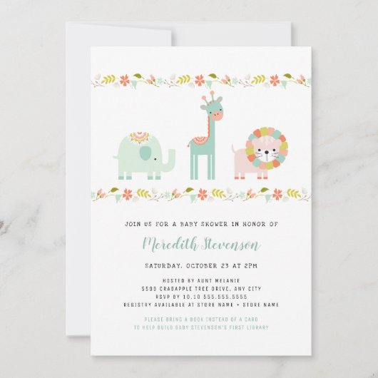 ニュートラルボホワイルドアニマルベビーブシャワー招待状 招待状 (正面)