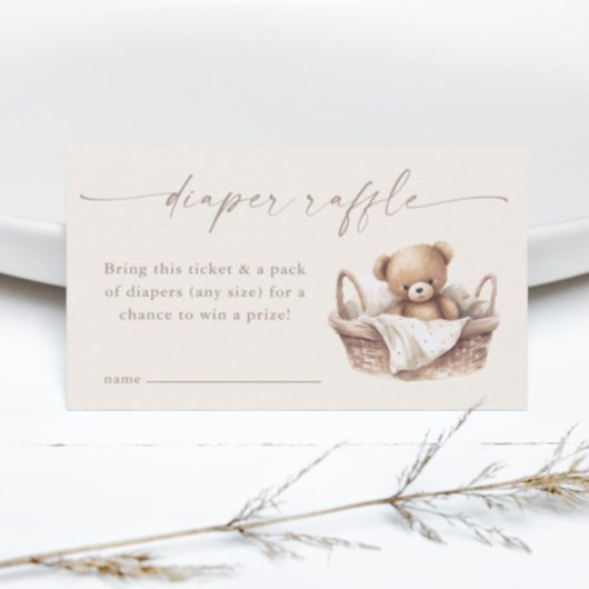 ニュートラルボホーテディベアベビーシャワーオムツラッフル エンクロージャーカード