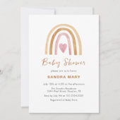 ニュートラルボホーレインボーハートベビーシャワー 招待状 (正面)