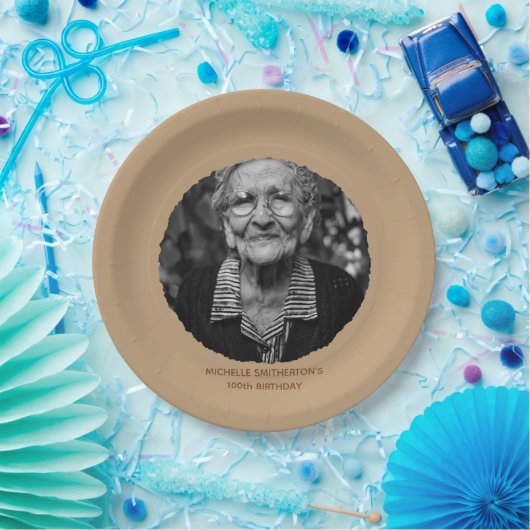 ニュートラルマイルストーン100番目の誕生日写真 ペーパープレート (パーティー)