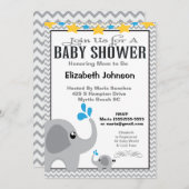 ニュートラルママ&ベビーエレファントベビーシャワー招待状 招待状 (正面/裏面)